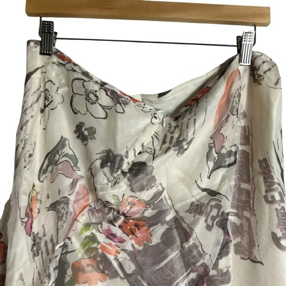 Vintage True Meaning Ivory Silk Floral Printed Ruffled Asymmetric Skirt Size 10 - Picture 7 of 10